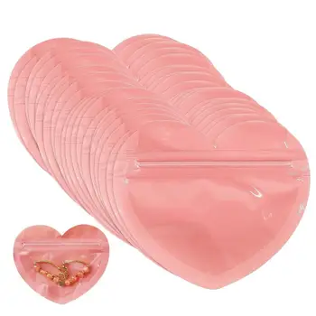100 шт. Милые пакеты с самоуплотняющейся пленкой, розовая сумка в форме сердца для ювелирных изделий 