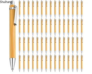 100шт Бамбуковая ручка Шариковая ручка из бамбукового дерева 1,0 мм с наконечником для фирменной шариковой ручки Офисные Школьные канцелярские принадлежности 0