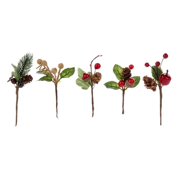 15шт красных рождественских палочек из ягод и сосновых шишек с ветками падуба для праздничного цветочного декора Цветочные поделки 0