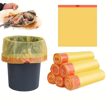 15шт / рулон Три рулона одноразовых мешков для мусора на шнурке кухня ванная комната бытовой желтый портативный утолщенный мешок для мусора