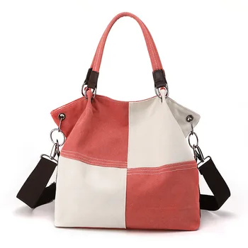 2023 Лоскутная холщовая сумка-тоут с карманами, большие сумки через плечо для женщин, лоскутные сумки для покупок контрастного цвета, сумки-хобо