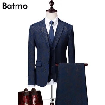 2023 новое поступление, мужские повседневные костюмы с высококачественным принтом, мужская синяя вечеринка с принтом, куртка + брюки + жилет 991