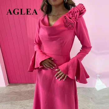 2023 Розовые Винтажные платья для выпускного вечера с длинными рукавами и V-образным вырезом Шифоновые платья длиной до щиколоток vestidos de novia для вечеринок Платья для официальных мероприятий