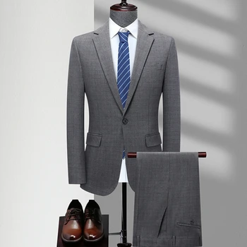 2024 Мужской деловой костюм Модный Высококачественный Джентльменский черный комплект из 2 предметов / Блейзеры, пальто, куртка, брюки, Классические брюки