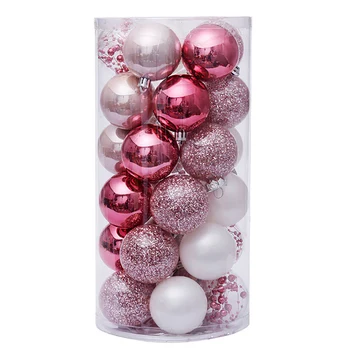 30 шт. Набор украшений из шариков для Рождественской елки, небьющиеся шары для декора, изысканный набор подвесных безделушек для праздничной вечеринки -розовый