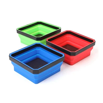 3шт Квадратный силиконовый Складной Лоток для магнитных деталей Коробка для запчастей Силиконовый лоток для инструментов Синий, зеленый и красный