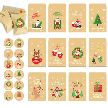48шт Рождественские пакеты из Крафт-бумаги Санта-Клаус, Снеговик, Лиса, Рождественская вечеринка, сумка для подарков, мешочек для конфет, печенья, Подарочная упаковка, принадлежности 0