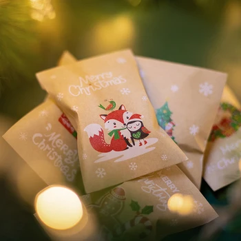48шт Рождественские пакеты из Крафт-бумаги Санта-Клаус, Снеговик, Лиса, Рождественская вечеринка, сумка для подарков, мешочек для конфет, печенья, Подарочная упаковка, принадлежности 2