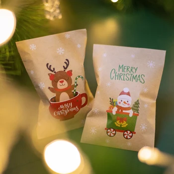 48шт Рождественские пакеты из Крафт-бумаги Санта-Клаус, Снеговик, Лиса, Рождественская вечеринка, сумка для подарков, мешочек для конфет, печенья, Подарочная упаковка, принадлежности 3