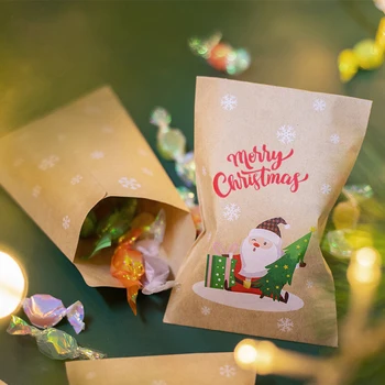 48шт Рождественские пакеты из Крафт-бумаги Санта-Клаус, Снеговик, Лиса, Рождественская вечеринка, сумка для подарков, мешочек для конфет, печенья, Подарочная упаковка, принадлежности 4