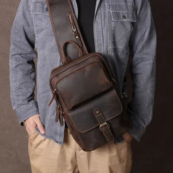 AETOO Мужская кожаная нагрудная сумка ручной работы в стиле ретро, повседневная сумка через плечо, сумка из воловьей кожи на одно плечо, персональная сумка Crazy horse skin 0