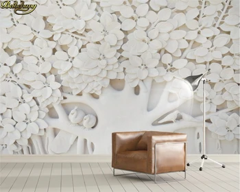 beibehang Пользовательские фотообои 3D трехмерный скандинавский рельеф листья дерева белый фон стены Европейский papel de parede