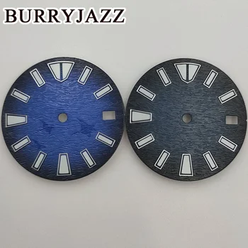 BURRYJAZZ 28,5 мм Черный Синий Стерильный Циферблат Часов Со Светящимся циферблатом Подходит для механизма NH35, Подходит для 3-часового корпуса с заводной головкой на 3,8 часа 0