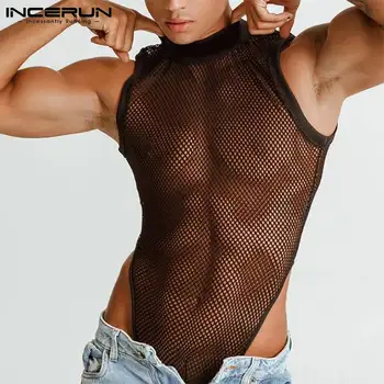 INCERUN/ Стильные мужские нагрудники без рукавов, дышащие сетчатые сексуальные боди для отдыха, Удобная домашняя одежда, треугольный комбинезон S-5XL 7 0