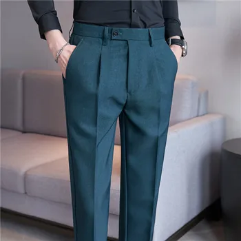 Pantalones Hombre Высококачественные Модельные Брюки Для Мужчин, Корейская Роскошная Одежда, Приталенные Повседневные Мужские Официальные Брюки Большого Размера, 3 Цвета 0