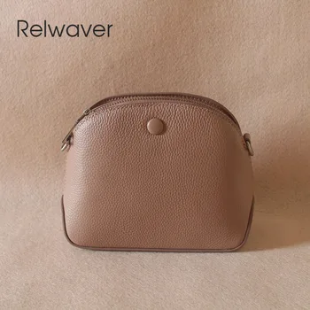 Relwaver телесно-розовая сумка-ракушка из натуральной кожи мини-сумка для мобильного телефона 2023 осень-зима на молнии с цепочкой винтажная сумка через плечо