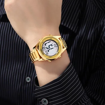 SKMEI люксового серебро нержавеющая сталь часы для женщин для мужчин многофункциональный водонепроницаемый спортивный браслет цифровые наручные часы 3