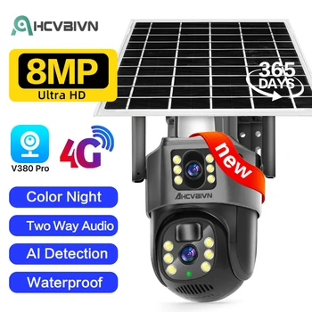 V380 Pro 4K 8MP 4G Двухобъективная PTZ Солнечная Камера Черный Двойной Экран PIR Отслеживание Человека Наружная Безопасность CCTV IP Камера Наблюдения 0