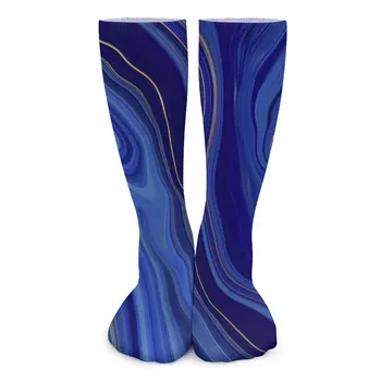 Абстрактные мраморные чулки, Женские Мужские синие жидкие Носки, Удобные повседневные носки, Нескользящие дизайнерские носки для скалолазания, Подарок на день рождения