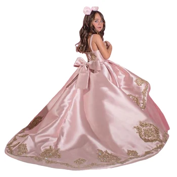 Бальное платье, праздничные платья принцессы для девочек, платье с цветочным узором на бретельках, длинные вечерние платья с бисерной аппликацией для первого причастия
