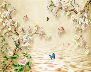 Бейбехан Пользовательские обои в китайском стиле ручная роспись цветов и птиц узор ТВ фон стены украшения дома 3d обои 0