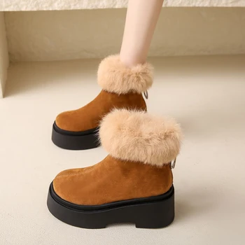 Ботинки на среднем каблуке, плюшевая женская резиновая обувь, Зимние ботинки Rain Australia с круглым носком, Женские ботинки на меху, женские ботинки Snow 2023
