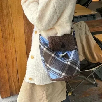 Винтажная сумка Xiuya, большая вместительная плюшевая сумка через плечо с клетчатым принтом, свежая модная простая сумка в стиле харадзюку