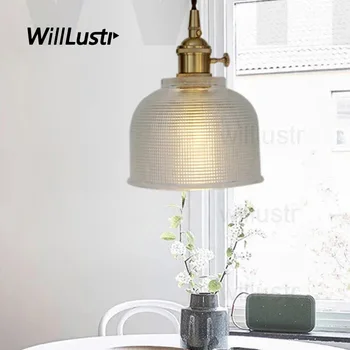 Винтажный Медный подвесной светильник, потолочная люстра из решетчатого стекла, подвесное освещение для столовой, дома, ресторана, отеля 0