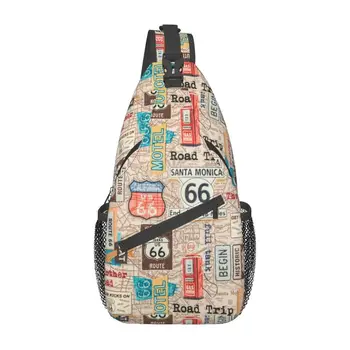 Винтажный мужской рюкзак-слинг через плечо Route 66, изготовленная на заказ карта автомобильных дорог США, сумка на плечо для велоспорта, походный рюкзак