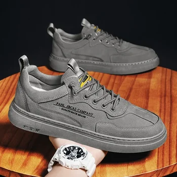 Вулканизированные кроссовки для мужчин, трендовая Повседневная Кожаная обувь Tenis Luxury Trainer Race, Корейская мужская обувь для ходьбы и бега трусцой2024 1