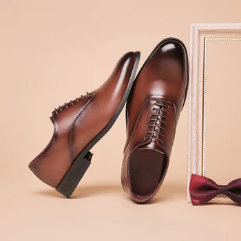 Высококачественная мужская модельная обувь, хит продаж, кожаная роскошная модная свадебная обувь для жениха, мужская официальная обувь Оксфорд в стиле Оксфорд