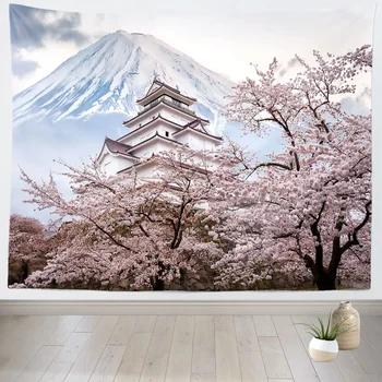 * Гобелен с сакурой, розовые Японские гобелены с цветами сакуры, весенний пейзаж с закатом, гобелен, висящий на стене для украшения спальни