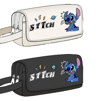 Двухслойные канцелярские принадлежности с мультяшным принтом Disney Stitch, сумка для ручек, пенал для хранения школьных принадлежностей, детские канцелярские подарки 0