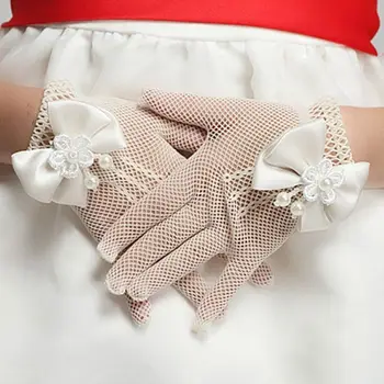 Европейские и американские детские перчатки для этикета, свадебное платье принцессы для девочек, эластичные перчатки с жемчужной сеткой, свадебные перчатки невесты