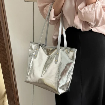 Женская сумка большой емкости, сумочка с верхней ручкой, простая однотонная мягкая сумка для покупок, изысканная женская сумка для рук, модная сумка-тоут