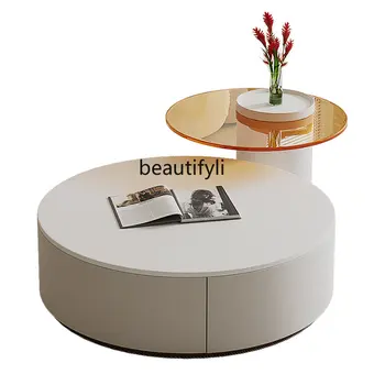 Журнальный столик с Круглой Каменной Плитой В Кремовом стиле, Небольшая Квартира, Гостиная, Домашний Высокий Креативный Диван, Приставной Столик