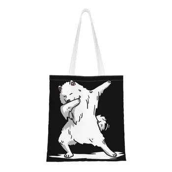 Забавные сумки через плечо для самоедской собаки, женская сумка через плечо в стиле Харадзюку, модная сумка для покупок большой емкости, повседневная холщовая сумка