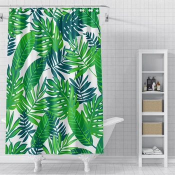 Занавеска для душа с принтом тропических листьев, 3D водонепроницаемые занавески для ванной из полиэстеровой ткани, занавеска для ванной с крючками, украшение для дома 4