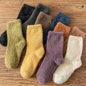 Зимние теплые носки из меха норки для женщин и мужчин, утепленные шерстяные кашемировые зимние носки, бесшовные бархатные сапоги, носки для сна в пол