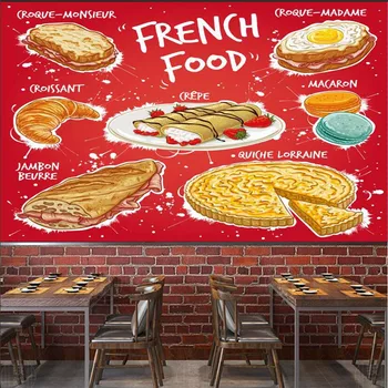 Изготовленный На Заказ Популярный Ресторан Французской Кухни, Снэк-Бар, Декор, Настенные Обои 3D Croque Monsieur Croque Madame Обои для Круассанов 3D