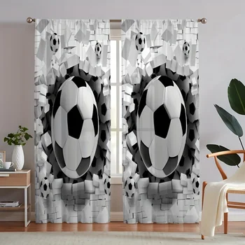 Карниз с футбольным принтом 2Panels Карманный для обработки окон Прозрачная занавеска для гостиной спальни кухни ванной комнаты домашнего декора