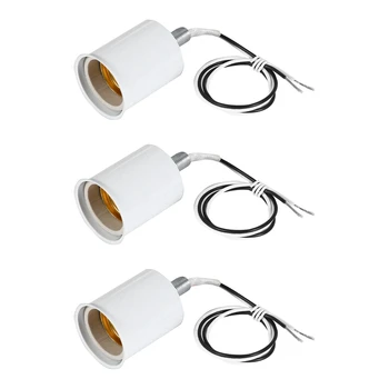 Керамическая винтовая основа 3X E27, круглая светодиодная лампочка, переходник для розетки, металлический держатель лампы с проволокой, белый