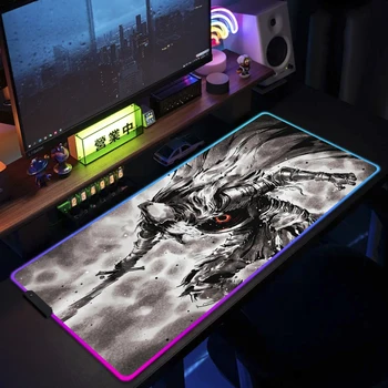 Коврик для мыши Dark Souls Large Game RGB, Резиновый светодиодный Игровой Коврик для мыши XXL, 900x400mm, Накладки для клавиатуры, Геймерский Стол, Настольный Коврик с подсветкой