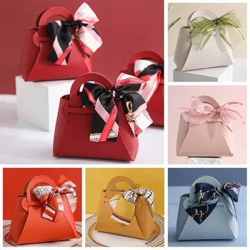 Кожаные подарочные пакеты, упаковочная сумка с бантом и лентой, сумки для раздачи подарков, Рождественская коробка для конфет, сумочка для конфет для вечеринки 0