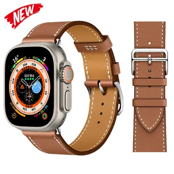 Кожаный ремешок для Apple watch band 44мм 45мм 49мм 41мм 40мм 38мм Single tour ремешок для часов браслет iWatch series 9 8 Ultra se 7 5 6