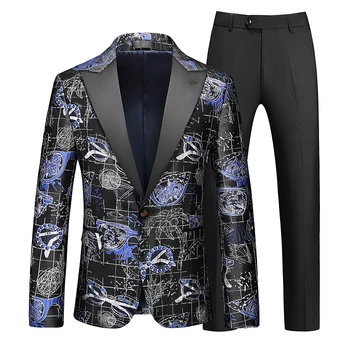 Костюм придворного образца в британском стиле из 2 предметов Черный Синий Модный мужской Деловой Свадебный выпускной Вечернее платье Блейзеры Куртка и брюки