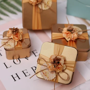 Мини-Жестяная коробка для хранения, декор для вечеринки, Металлическая подарочная коробка на День Святого Валентина, Свадебная коробка шоколадных конфет с цветочным декором, упаковка