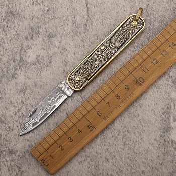 Мини-портативный нож для выживания в походах из Дамасской стали на открытом воздухе, карманный нож, складные фруктовые ножи для подарка мужчине 0