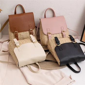 Модные женские соломенные сумки для отдыха, мини-сумочка в стиле ретро, женская дизайнерская нишевая сумка, высококачественный маленький рюкзак из ротанга, сплетенный из ротанга