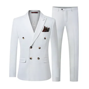 Модный мужской костюм, 2 предмета, приталенный деловой костюм для отдыха, свадебный банкет, свадебный комплект для жениха и шафера, куртка со штанами 0